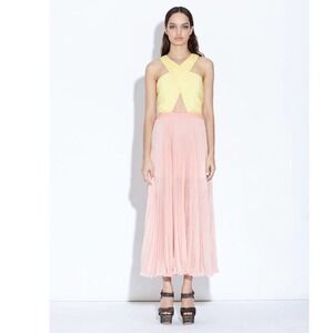 Three Floor dress cross my heart midi pleated yellow and pink size medium